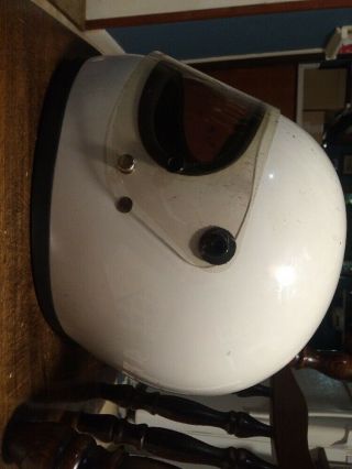 Vtg 1975 Bell Snell Star Ii 2 White 7 1/2 Motorcycle Racing Helmet W Visor