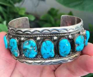 Fine Vintage Navajo Henry Roanhorse Sterling Silver & Turquoise Cuff Bracelet