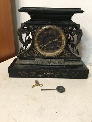 Antique Ansonia Rosalind Model Iron Case Mantle Clock