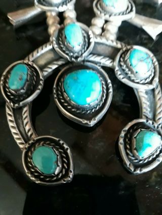 1970s 148g VTG Native American sterling silver turquoise squash blossom necklace 3