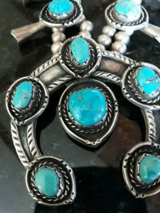 1970s 148g VTG Native American sterling silver turquoise squash blossom necklace 5