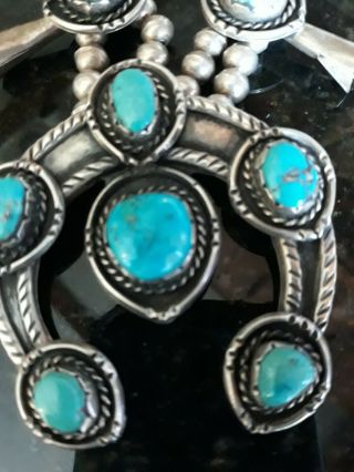 1970s 148g VTG Native American sterling silver turquoise squash blossom necklace 6