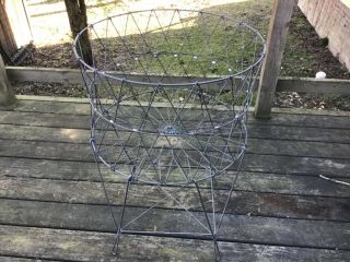 Vintage Allied Round Wire Collapsible Folding Laundry Basket Hamper.
