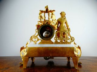 Antique Victorian French Rococo Gilt Metal Figural Striking Mantel Clock c1880 6