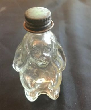 Vintage Figural Glass Candy Container Monkey W/ Tin Screw Top Rare