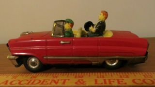 Vintage Tin Friction Car Dic Japan Red Convertible With Driver And Passenger