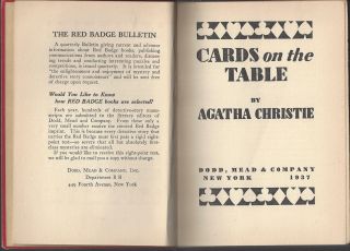 AGATHA CHRISTIE CARDS ON THE TABLE - 1ST 1937 w/DJ RARE 5