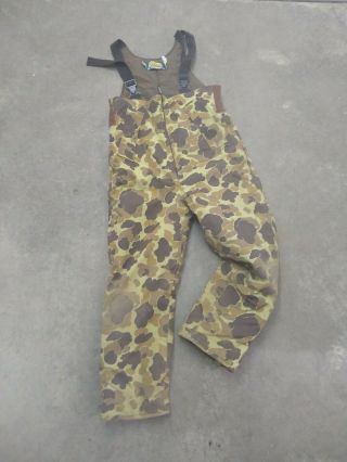 Vintage Cabelas Goretex Camo Insulated Bibs Hunting L 60/70’s Made In Usa Great