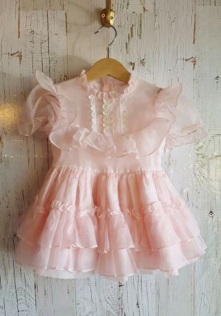 Vintage Girls Sears Winnie The Pooh Frilly Pink Party Easter Dress 2t 3t