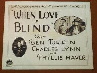 Ben Turpin - Vintage 1919 Silent Mack Sennett Comedy Film Movie Lobby Card Tc