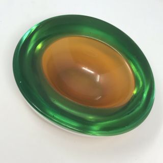 Vintage ARCHIMEDE SEGUSO Green & Amber Somerso Geode Bowl MURANO GLASS MCM 2