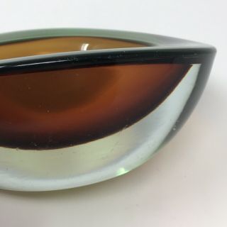 Vintage ARCHIMEDE SEGUSO Green & Amber Somerso Geode Bowl MURANO GLASS MCM 5