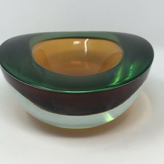 Vintage ARCHIMEDE SEGUSO Green & Amber Somerso Geode Bowl MURANO GLASS MCM 6