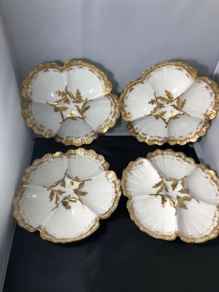 Set Of Four Antique Limoges Oyster Plates (rare) Gilman Collamore