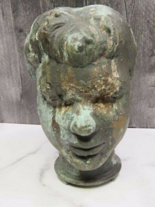 Vintage Industrial Bronze Doll Head Mold Steampunk Halloween Prop Large 10 " Tall