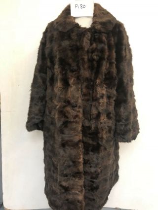 Ladies Vintage Real Fur Coat In Dark Brown Armpit/armpit 23 " Length 42 " (f180)