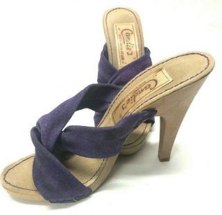Vintage 1980s Candies Sandal High Heels Slides Purple Suede Leather Size 6