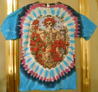 Vintage 90s Grateful Dead T Shirt 1995 Tie Dye Skeleton Rose Size L Large Rare