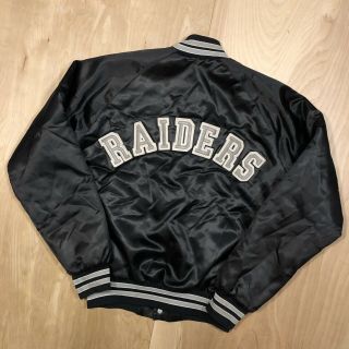 Vintage Raiders 90s Chalkline Satin Starter Jacket Bomber Small Medium Black Nwa