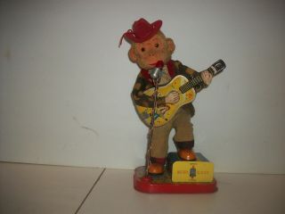 Vintage Bo Rock N Roll Monkey Playing Guitar Tin Litho