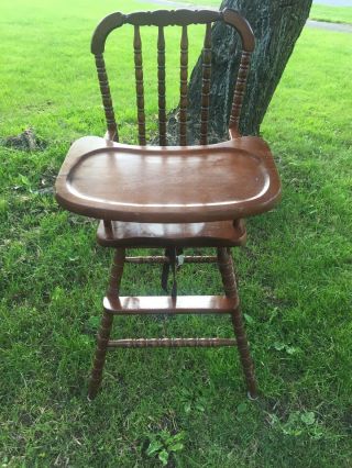 Vintage Jenny Lind Style Wooden Highchair High Chair Safety Straps Mid Century