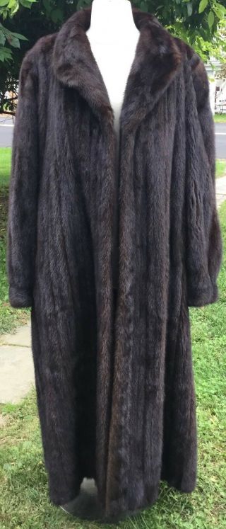 Vintage Unlabeled 52 " Full Length Dark Ranch Mink Fur Coat W/ Round Collar - Xl