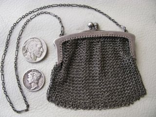 Antique Sterling Silver Chatelaine Chain Mesh Coin Purse Helen Lockwood