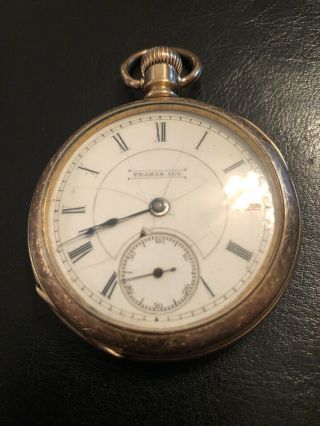 Antique Peoria Illinois Co 15 Jewel Railroad Pocket Watch Cool Runs Rare