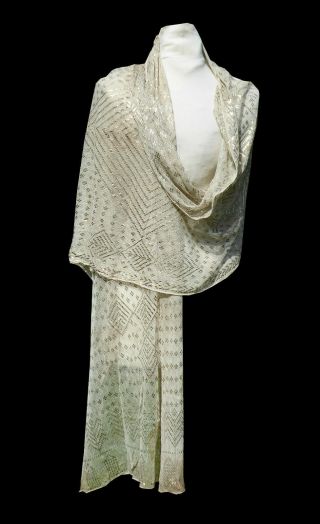Lovely Extra Wide Antique Egyptian Assuit Shawl Silver.  Art Deco Flapper Dress