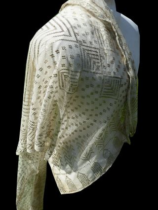 LOVELY EXTRA WIDE ANTIQUE EGYPTIAN ASSUIT SHAWL SILVER.  ART DECO FLAPPER DRESS 3