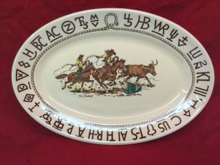 Vintage Wallace China Westward Ho Rodeo Pattern Till Goodan Platter 15 " Usa