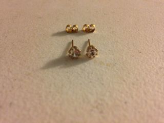 Vintage 14k Yellow Gold Mine Cut Diamond Stud Earrings 2.  01 Ct Tw
