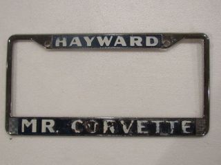 Vintage Hayward Mr.  Corvette Chevrolet Dealership License Plate Frame Metal Rare
