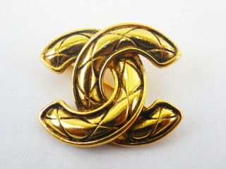 100 Auth Chanel Vintage Brooch Cc Logo Corsage Gold Plated Quilted Medium