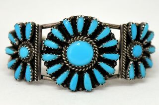 Vintage Native American Sterling Silver And Turquoise Signed Bracelet 5.  5 " Wrist