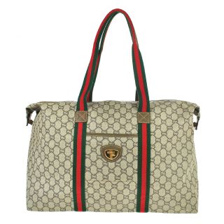 H73 Gucci Plus Authentic Sherry Webbing Travel Bag Shoulder Hand Tote Vintage