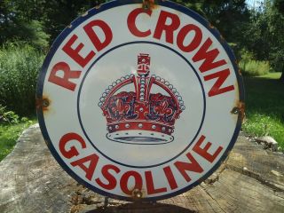 Rare Vintage Red Crown Gasoline Porcelain Gas Station Sign