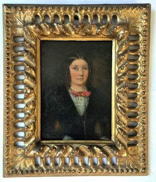 Fine Small 18th Century Antique Oil Portrait Painting In Period Giltwood Frame