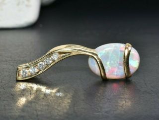 Vintage 14k Yellow Gold Opal Diamond Pendant