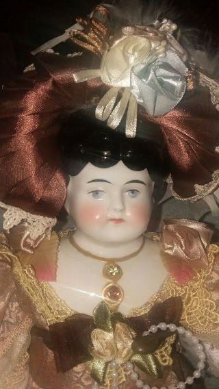 Antique 18 Inch " Bejeweled " Hertwig Doll In 1890s Era Gown