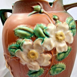 Vintage 1940 Roseville Pottery Vase 991 - 12 White Rose Flower Green Brown Orange 5