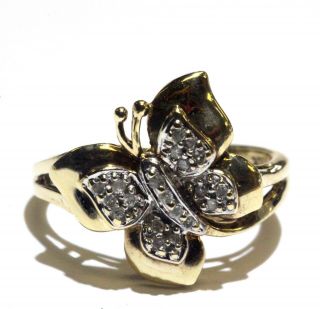 10k Yellow Gold.  10ct Si2 H Diamond Butterfly Cluster Ring 3.  2g Estate Vintage