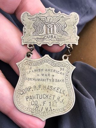 Rare Medal To Spanish - American War Veteran From Rhode Island Volunteer Infantry