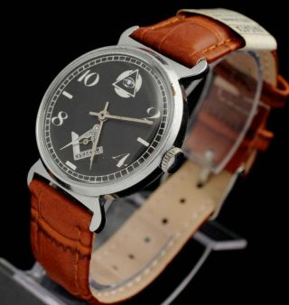 Vintage Mason Masonic Ussr Russian Zim Wrist Watch Mechanical Rare Soviet Men 