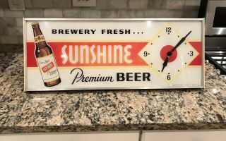 Vintage Sunshine Beer Lighted Advertising Clock Sign Reading Pa