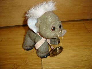Vintage Dam Patent Elephant Troll Doll,  Gray W/ Pink Hair Made In Denmark