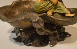 Art Nouveau Cast Metal Maiden On Lily Pads Calling Card Tray Bowl Dresser Dish 5