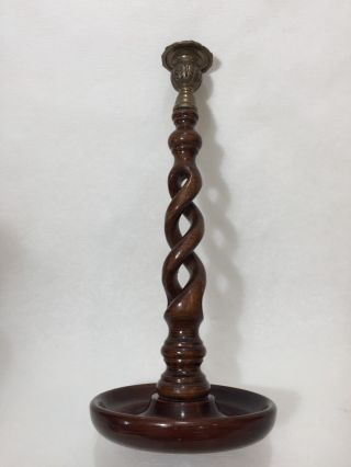 Vintage Open Barley Twist Wooden Candlesticks Candle Holder Brass,  15 " Tall