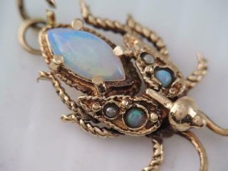 RARE VINTAGE SOLID 14K GOLD OPAL & SEED PEARL INSECT BUG CHARM ORNATE 2