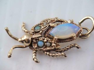 RARE VINTAGE SOLID 14K GOLD OPAL & SEED PEARL INSECT BUG CHARM ORNATE 3